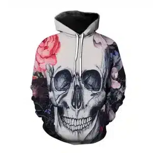 White Skull and Roses Gothic Sketch Art Men's Hoodie