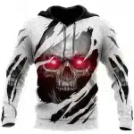 White Torn Red-Eyed Skull Rip Effect Dope Men’s Hoodie