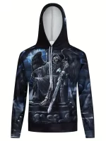 Winged Grim Reaper Skeleton Throne Graphic Men's Hoodie