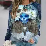 Winter Blue Calavera Sugar Skull Floral Women's Sweatshirt