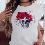 Withered Thorned Rose Skull Crown White Women's T-Shirt