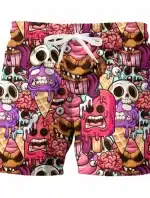 Zombie Ice Cream Brain Food Skull Graphic Men's Shorts