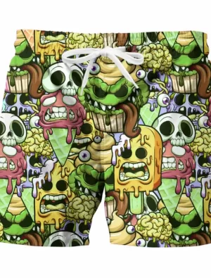 Zombie Ice Cream Brain Food Skull Graphic Men's Shorts