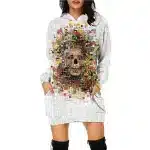 Abstract Mosaic Skull Art White Women's Hoodie Dress