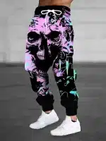 Abstract Neon Graffiti Skull Graphic Print Men's Sweatpants