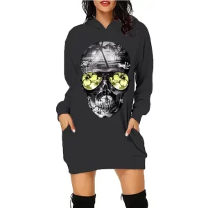 Abstract Tropical Sunglasses Skull Women's Hoodie Dress