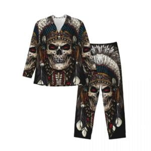 Badass Tribal Warrior Skull Print Men’s Pajamas Set