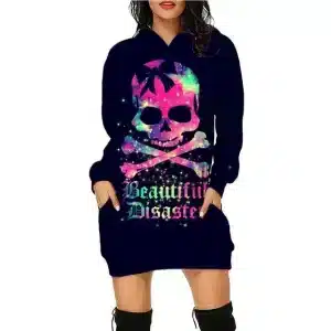 Beautiful Disaster Neon Skull Cross Women's Hoodie Dress