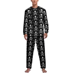 Black Pirate Skull Sword Pattern Men’s Pajamas Set