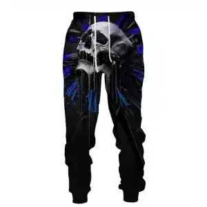 Black and Blue Dripping Time Skull Graphic Men's Sweatpants