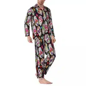 Bold Day of the Dead Floral Skull Men’s Pajamas Set