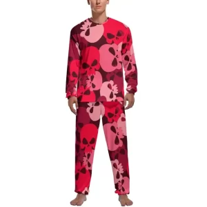 Bold Red & Pink Skull Pattern Men’s Pajamas Set