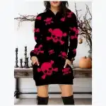 Bold Red Skull Crossbones Pattern Women's Hoodie Dress