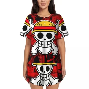 Bold Red Straw Hat Pirate Skull Icon Women’s Pajamas Set