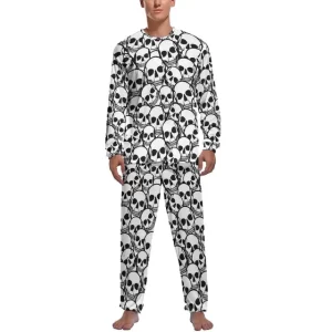 Bold Skull Pattern Black & White Men’s Pajamas Set