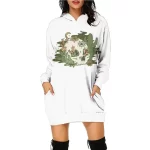 Botanical Nature-Inspired Skull Print White Hoodie Dress