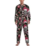 Christmas Skull Santa Hat Graphic Print Men’s Pajamas Set