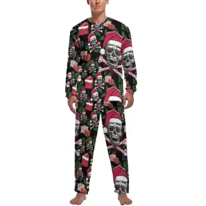 Christmas Skull Santa Hat Graphic Print Men’s Pajamas Set