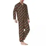 Colorful Mini Sugar Skull Pattern Black Men’s Pajamas Set