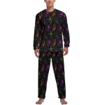 Colorful Neon Dancing Skeletons Black Men’s Pajamas Set