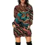 Cosmic Demon Skull Color Wave Print Women's Hoodie Dress