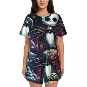 Cosmic Jack Skeleton Pumpkin Print Women’s Pajamas Set