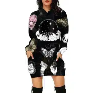 Cosmic Starry Crystal Ball Skull Icons Women's Hoodie Dress