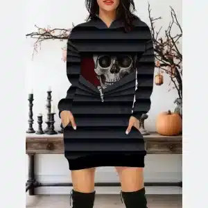 Creepy Peeking Skull Blind Curtains Women's Hoodie Dress