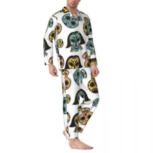 Creepy Tribal Sugar Skull Mask White Men’s Pajamas Set