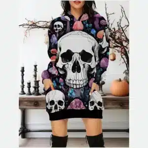 Crystal Gemstone Cracked Skull Art Women's Hoodie Dress