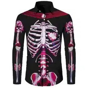 Crystal Heart Skeleton Black Men’s Long Sleeve Dress Shirt