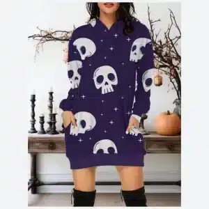 Cute Halloween Starry Skull Pattern Hoodie Dress