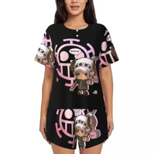 Cute Pink Chibi Law Heart Pirates Skull Women’s Pajama Set