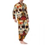 Day of the Dead Vibrant Floral Sugar Skull Men’s Pajamas Set