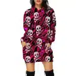 Edgy Pink Skull Heart Tiger Print Pattern Hoodie Dress