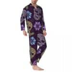 Elegant Abstract Floral Skull Heart Purple Men’s Pajamas Set