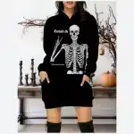 Entah Ih Statement Skeleton Peace Sign Hoodie Dress