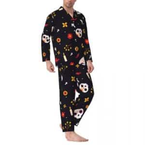 Festive Day of the Dead Skull Candle Men’s Pajamas Set