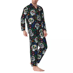 Festive Day of the Dead Sugar Skull Icons Men’s Pajamas Set