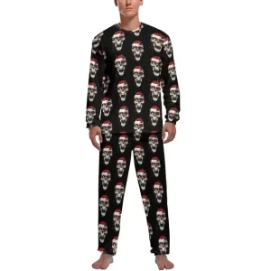 Festive Santa Skull Pattern Christmas Men’s Pajamas Set