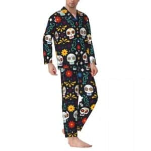 Festive Sugar Skull Floral Icons Pattern Men’s Pajamas Set