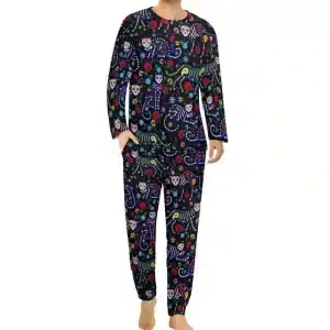 Festive Sugar Skull & Skeleton Pattern Men’s Pajamas Set