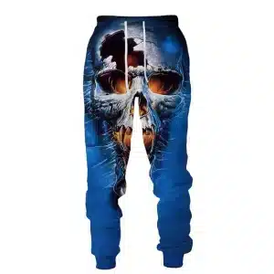 Fiery Cracked Skull Glow Graphic Blue Men's Sweatpants