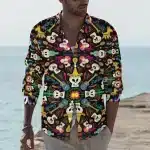 Fiesta Skull Guitar Mandala Men’s Long Sleeve Dress Shirt