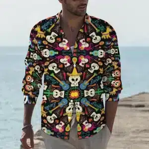 Fiesta Skull Guitar Mandala Men’s Long Sleeve Dress Shirt