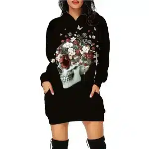 Floral Rose Skull Butterfly Bloom Women's Hoodie Dress