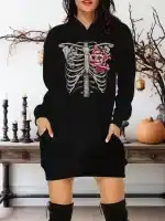 Floral Skeleton Ribcage Rose Heart Women's Hoodie Dress