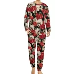 Floral Skull Pattern Red & Black Men’s Pajamas Set