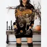 Funny Dancing Skeletons Halloween Pumpkin Hoodie Dress