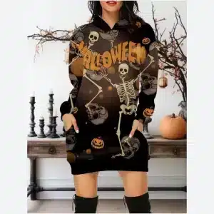 Funny Dancing Skeletons Halloween Pumpkin Hoodie Dress